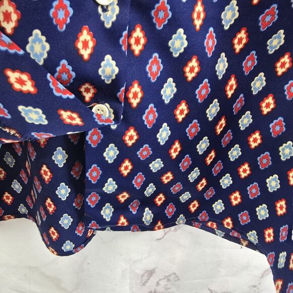 Vintage Levis Shirt Womens Large Blouse Navy Button Up 70s Retro Pattern Disco - Picture 8 of 10